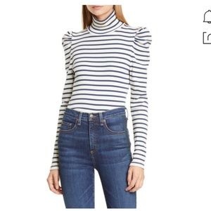 Veronica Beard Navy and White Striped Long Sleeve Top